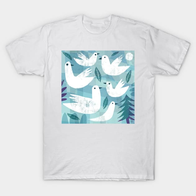 Six White Doves T-Shirt by Gareth Lucas